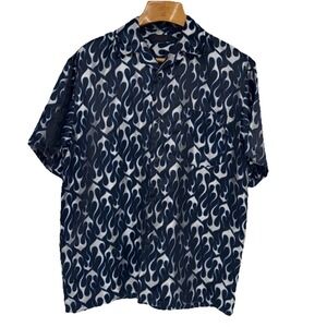 Y2K Mecca Mens Satin Flames Damask Button Up Shirt‎ Large Bowling Streetwear